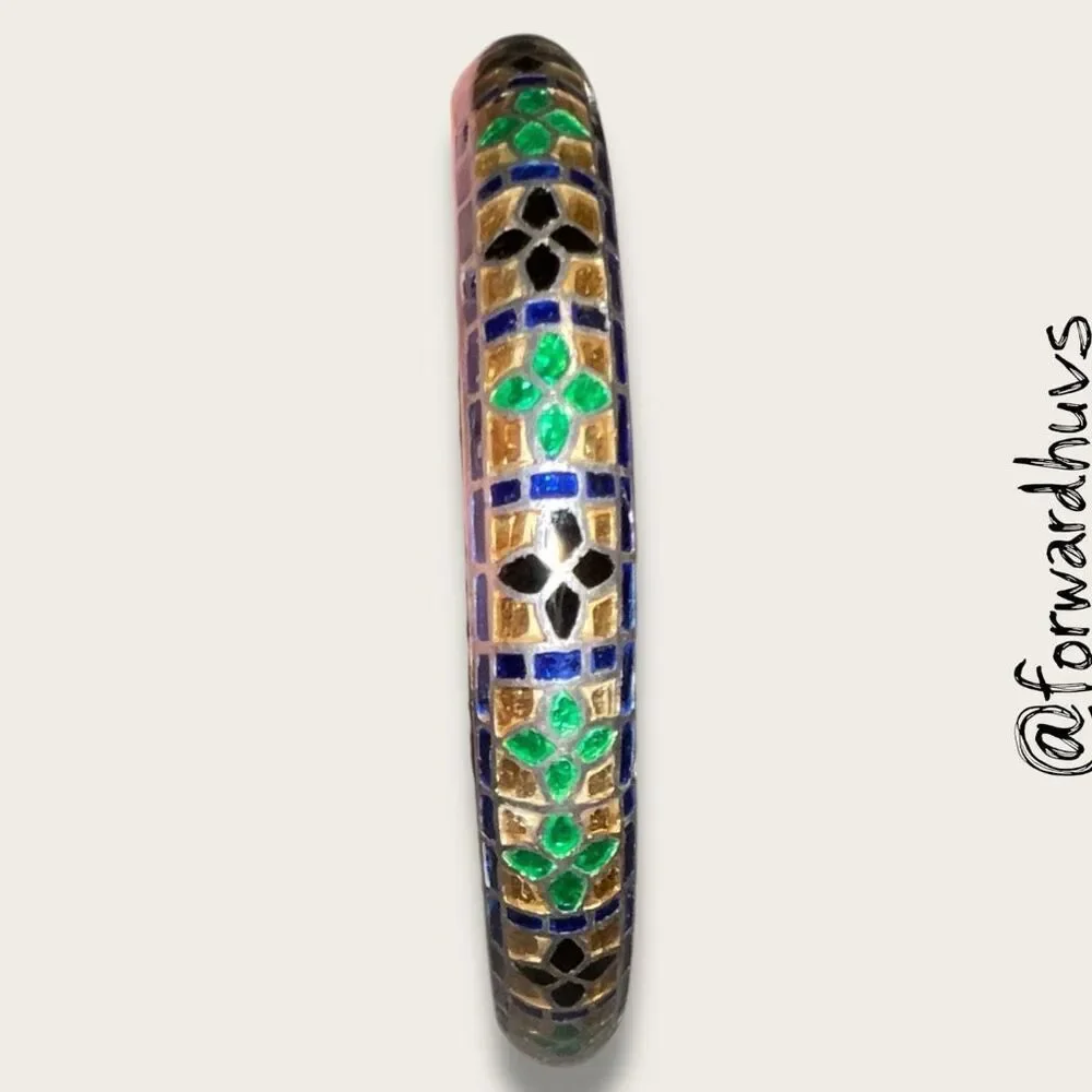 Sterling Silver Bangle – Meenakari Enamel Mosaic – 925 Marked